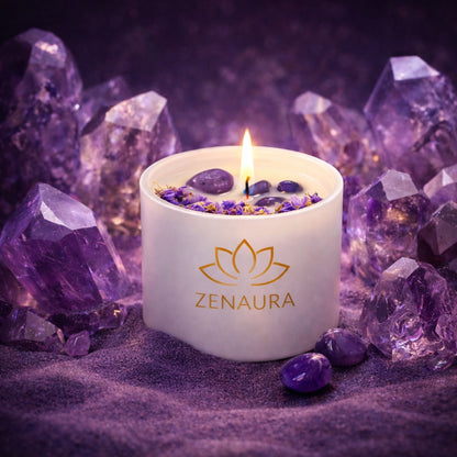 ZenCrystal – Świeca Ametystowa o zapachu lawendy
