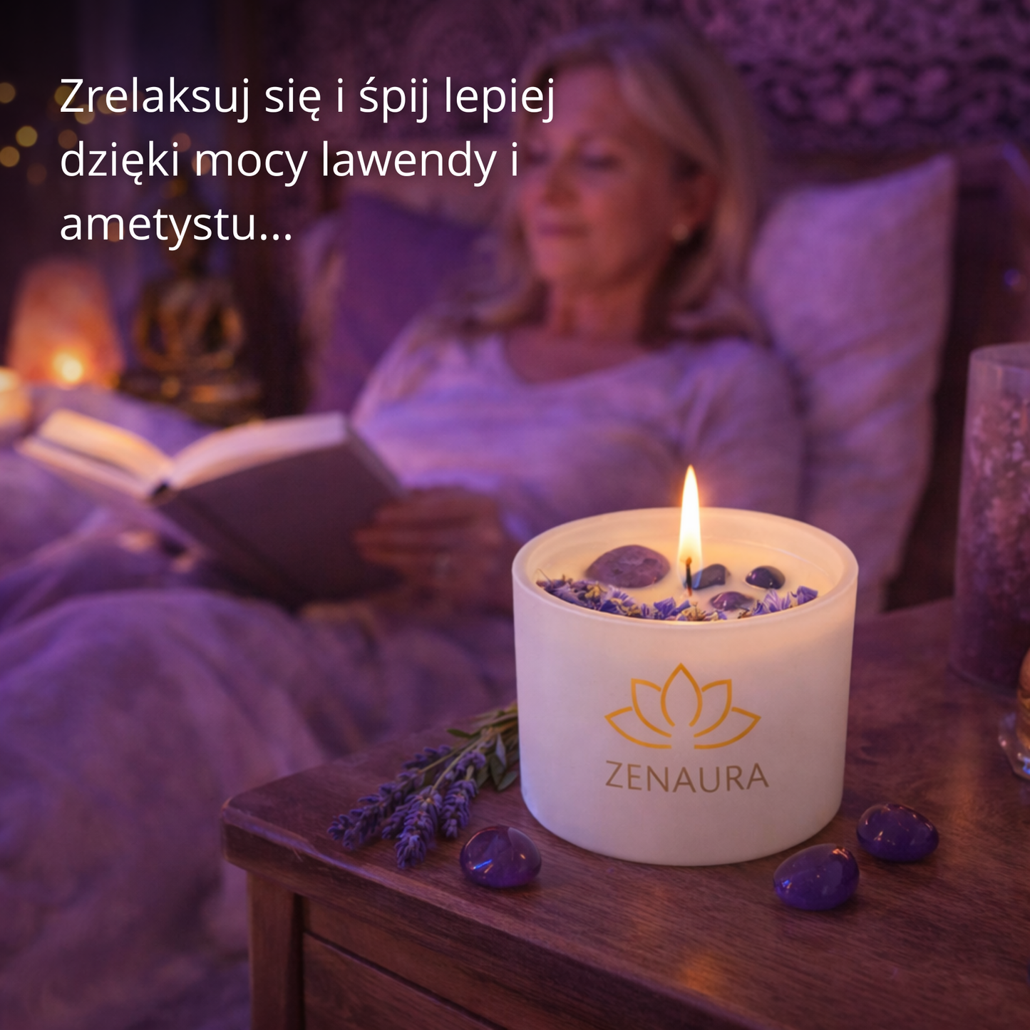 ZenCrystal – Świeca Ametystowa o zapachu lawendy